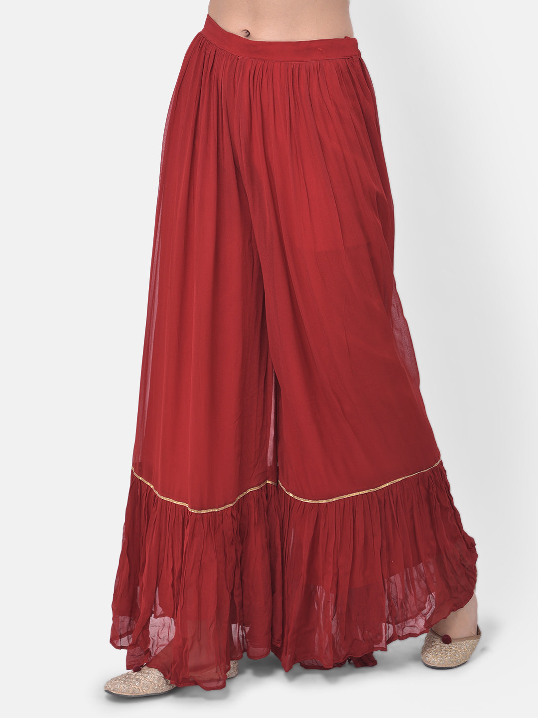 Neerus Red embellished zari kurta sharara set - detail view 3