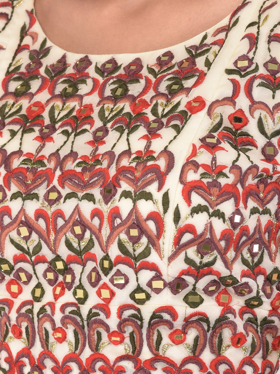 Neerus Cream Color Georgette Fabric Suit-Skirts