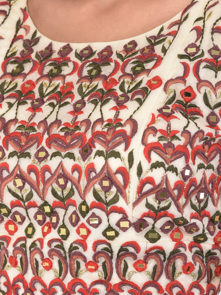 Neerus Cream Color Georgette Fabric Suit-Skirts