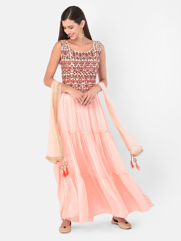 Neerus Orange georgette co-ord set suit skirt - detail view 6