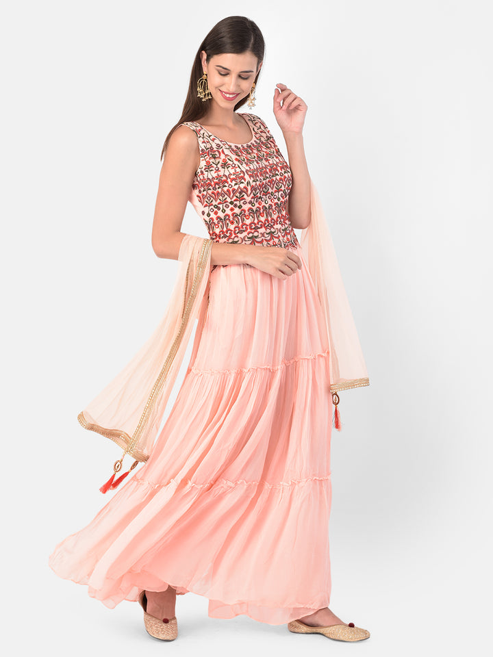 Neerus Orange georgette co-ord set suit skirt - back view