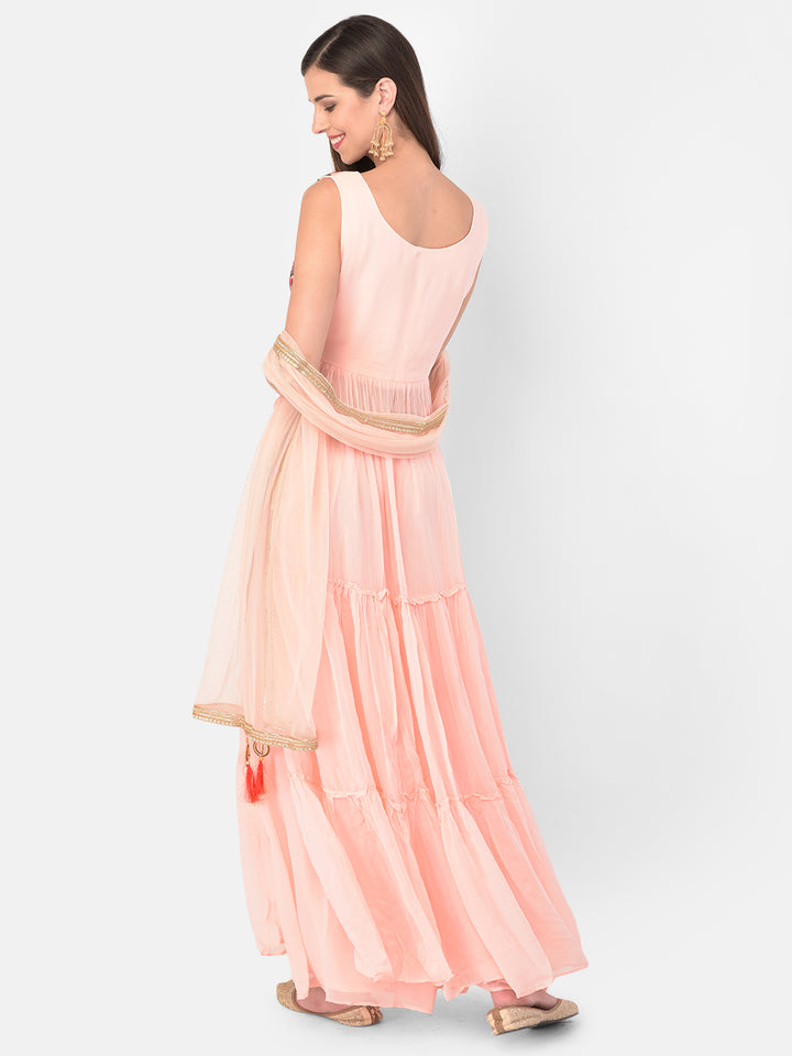 Neerus Orange georgette co-ord set suit skirt - side view