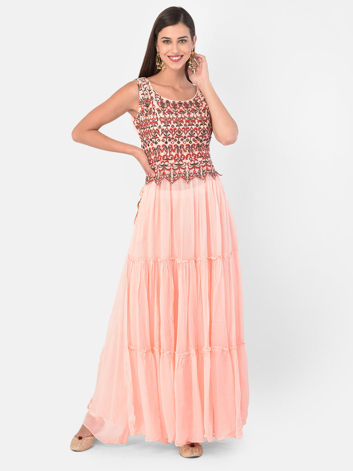 Neerus Orange georgette co-ord set suit skirt - detail view 5