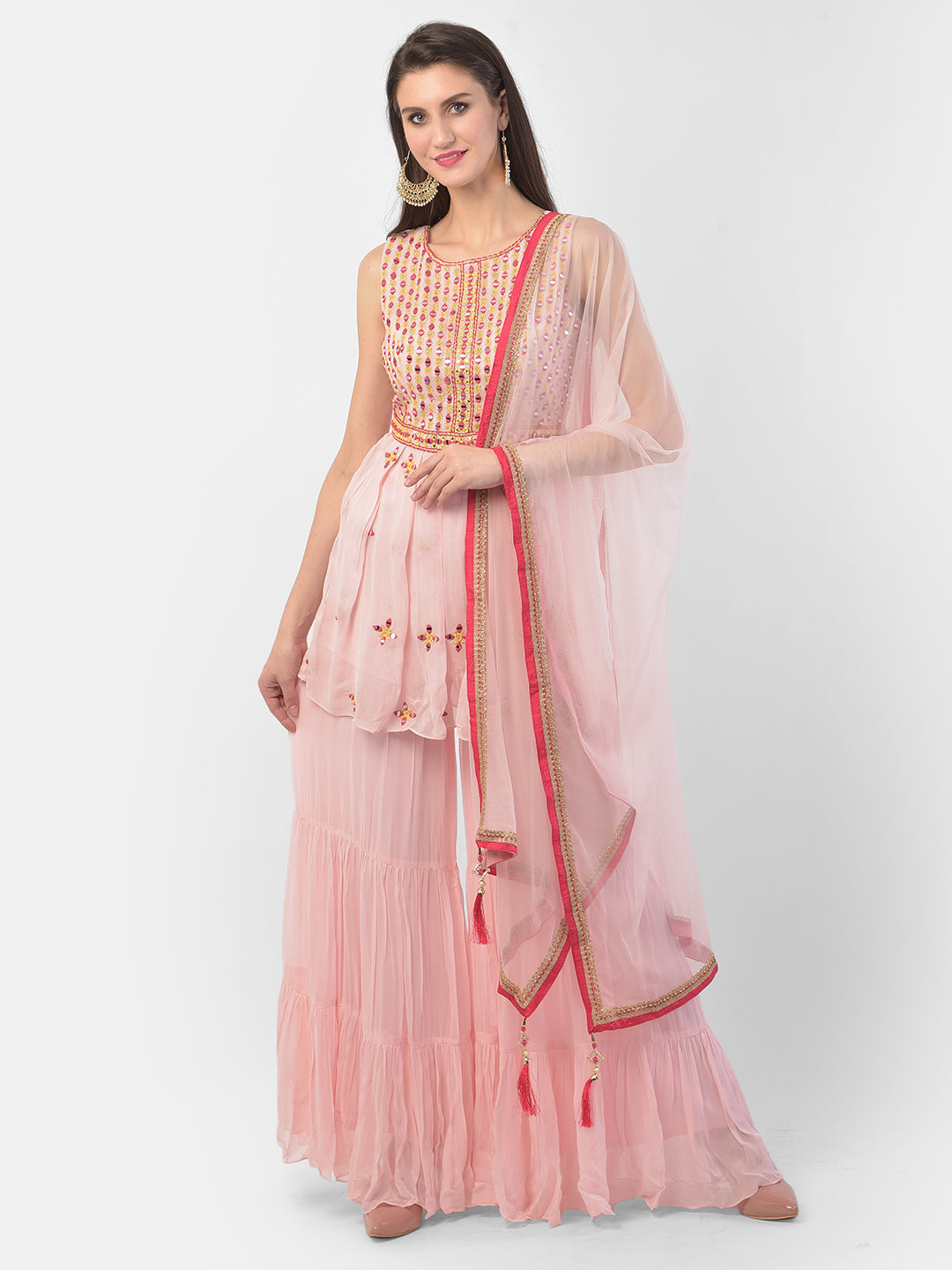 Neerus Pink Color Georgette Fabric Suit-Short Anarkali