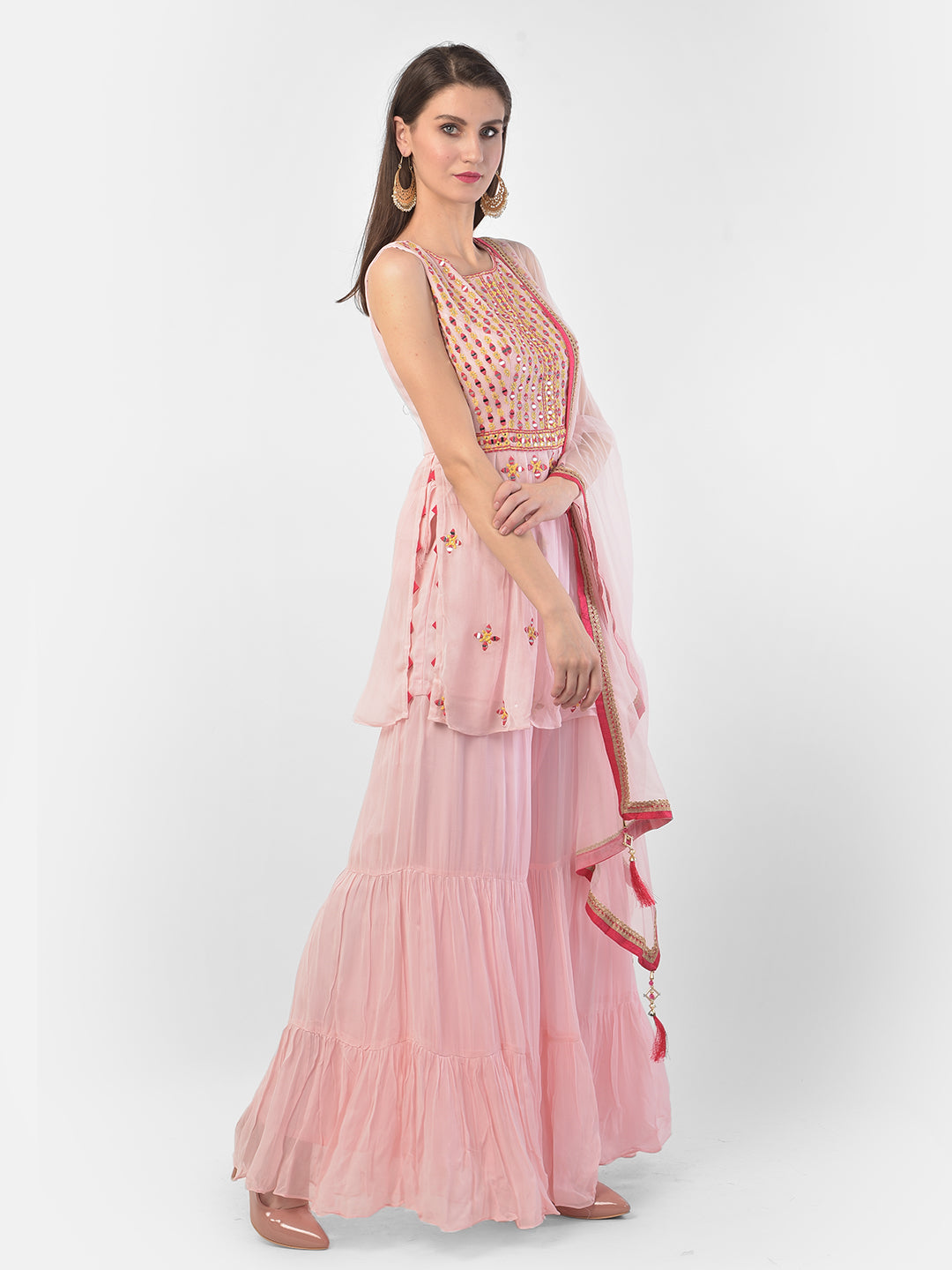 Neerus Pink Color Georgette Fabric Suit-Short Anarkali