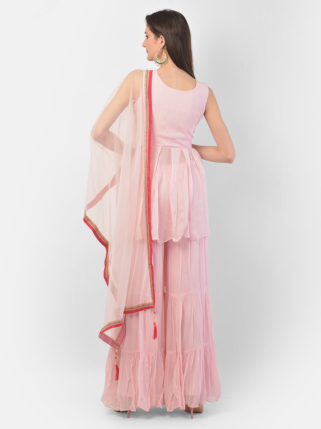 Neerus Pink Color Georgette Fabric Suit-Short Anarkali