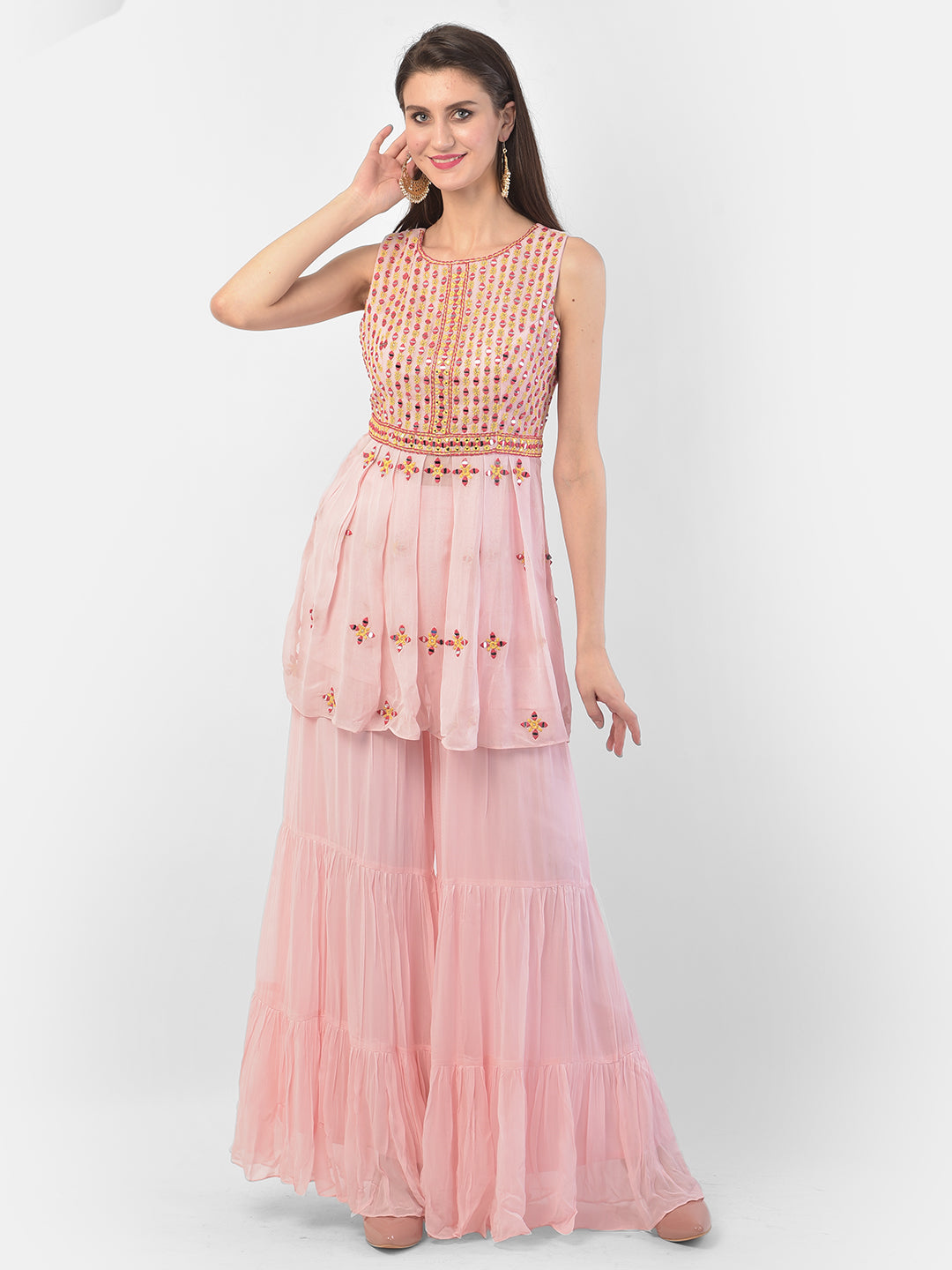 Neerus Pink Color Georgette Fabric Suit-Short Anarkali