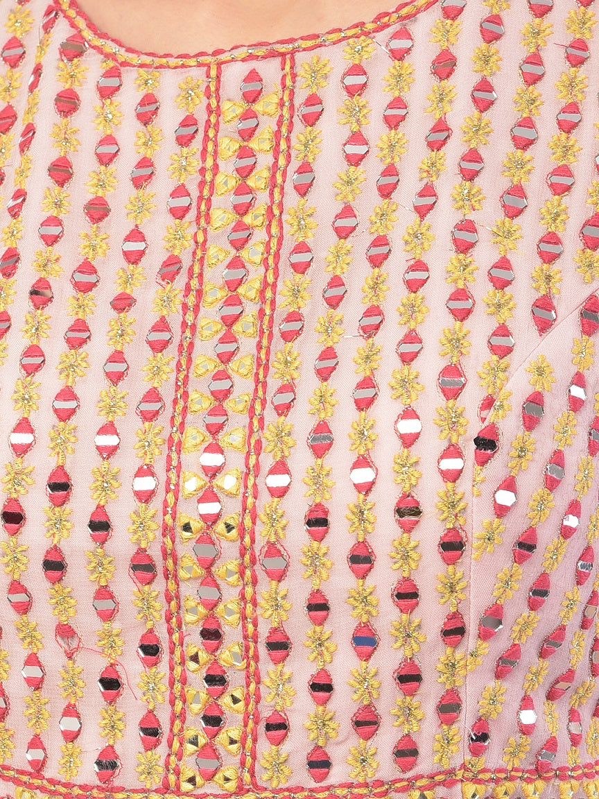 Neerus Pink Color Georgette Fabric Suit-Short Anarkali