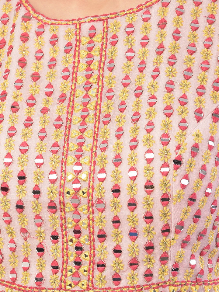 Neerus Pink Color Georgette Fabric Suit-Short Anarkali