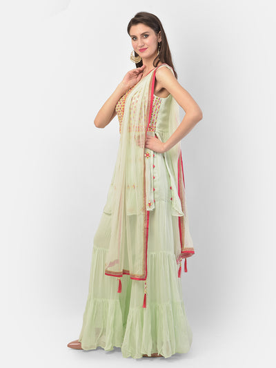 Neeru's Pista Green Color Georgette Fabric Suit-Short Anarkali