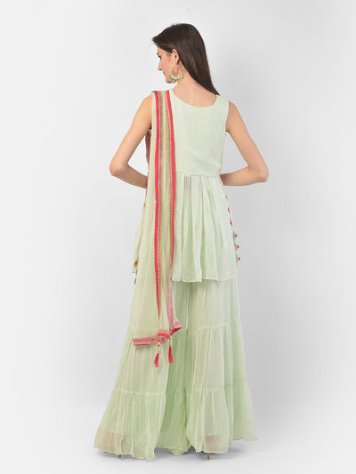 Neeru's Pista Green Color Georgette Fabric Suit-Short Anarkali