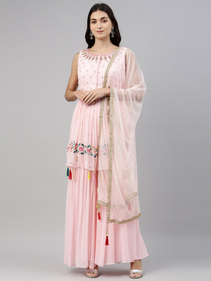 Neerus Pink georgette anarkali suit set - back view