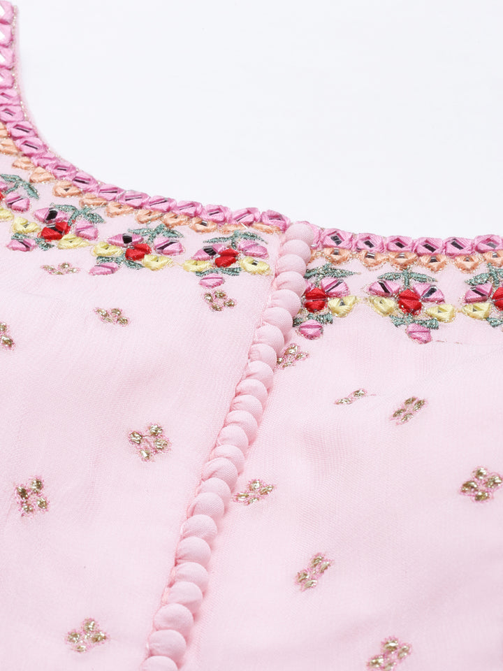 Neerus Pink georgette anarkali suit set - detail view 2