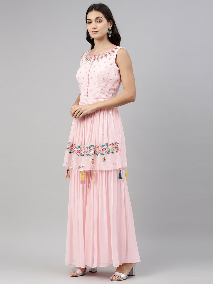 Neerus Pink georgette anarkali suit set - detail view 3