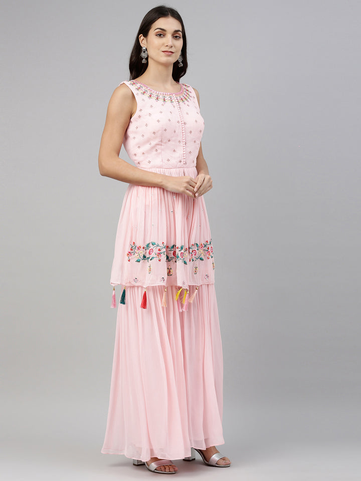 Neerus Pink georgette anarkali suit set - detail view 4