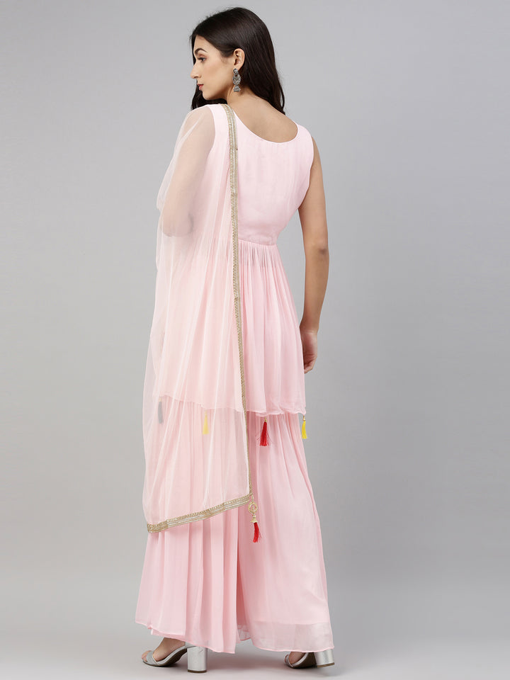 Neerus Pink georgette anarkali suit set - detail view 5