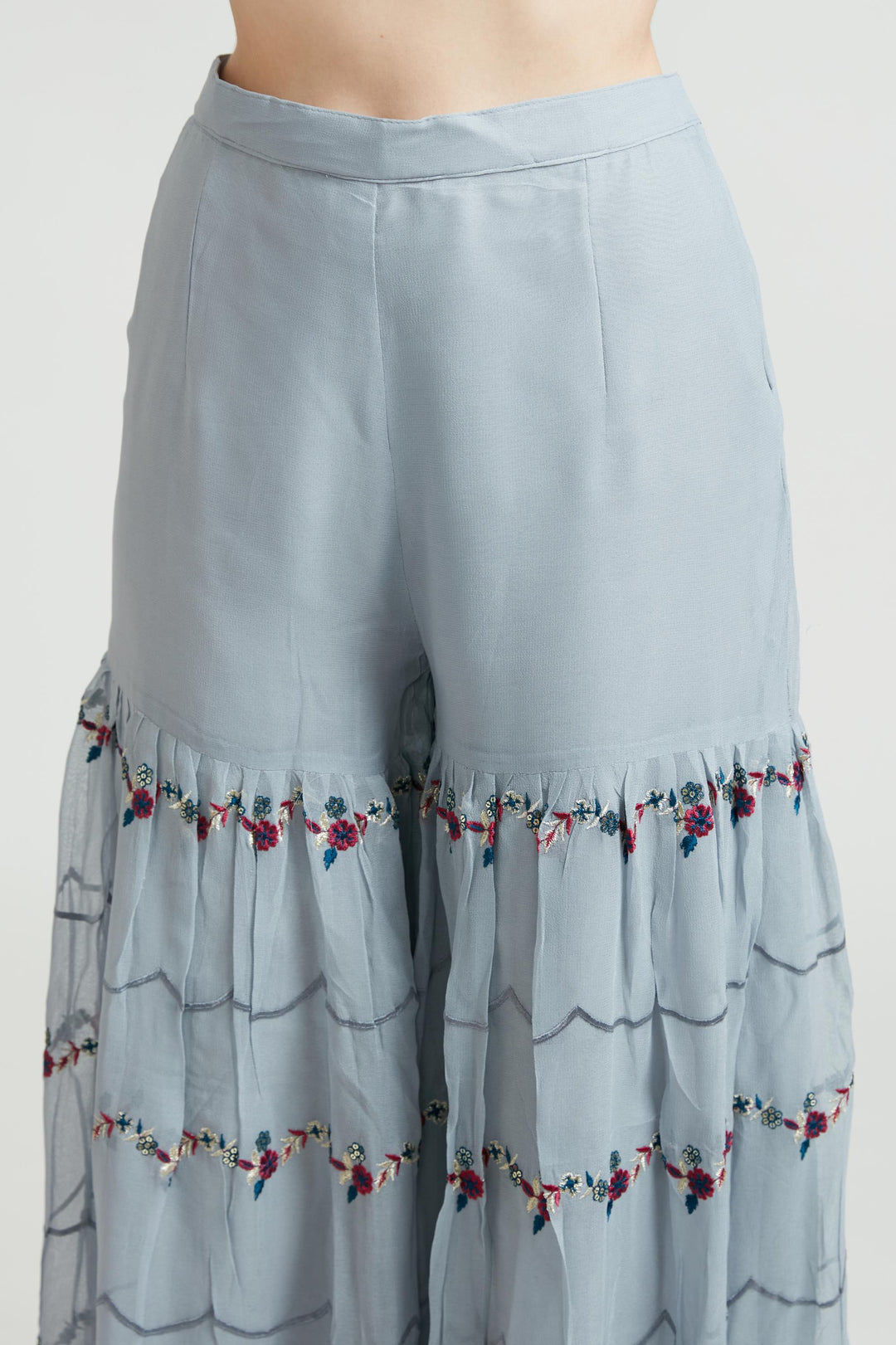 Neerus Grey georgette anarkali suit set - detail view 1