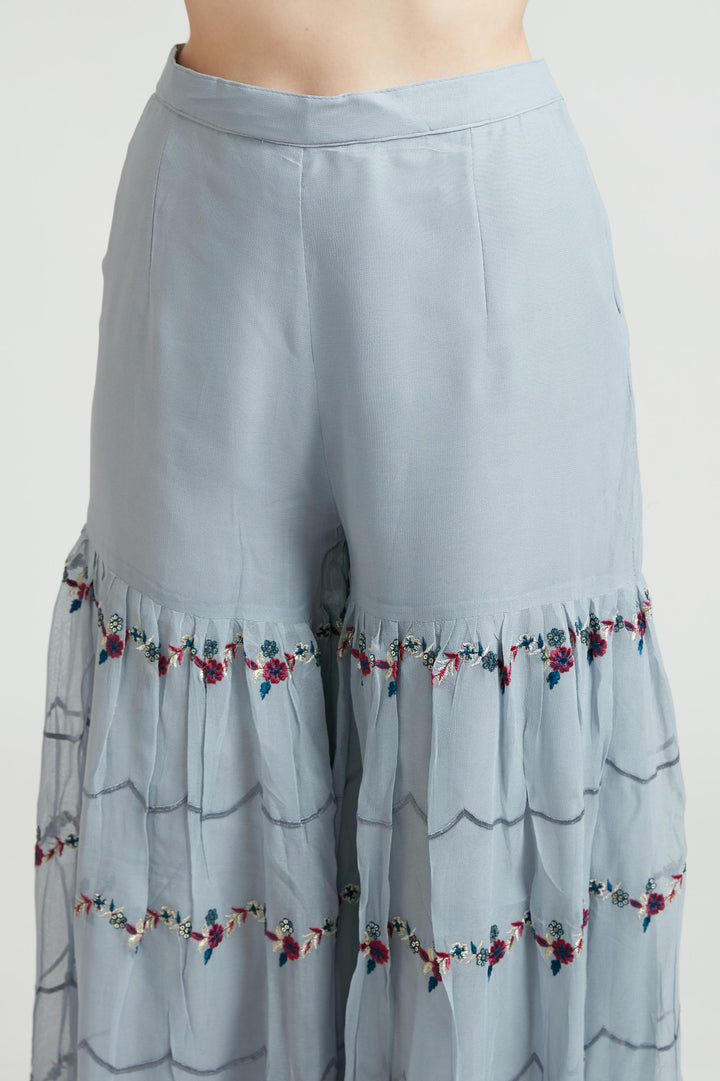 Neerus Grey georgette anarkali suit set - detail view 1