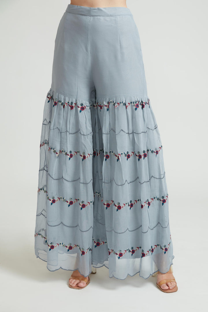 Neerus Grey georgette anarkali suit set - detail view 2