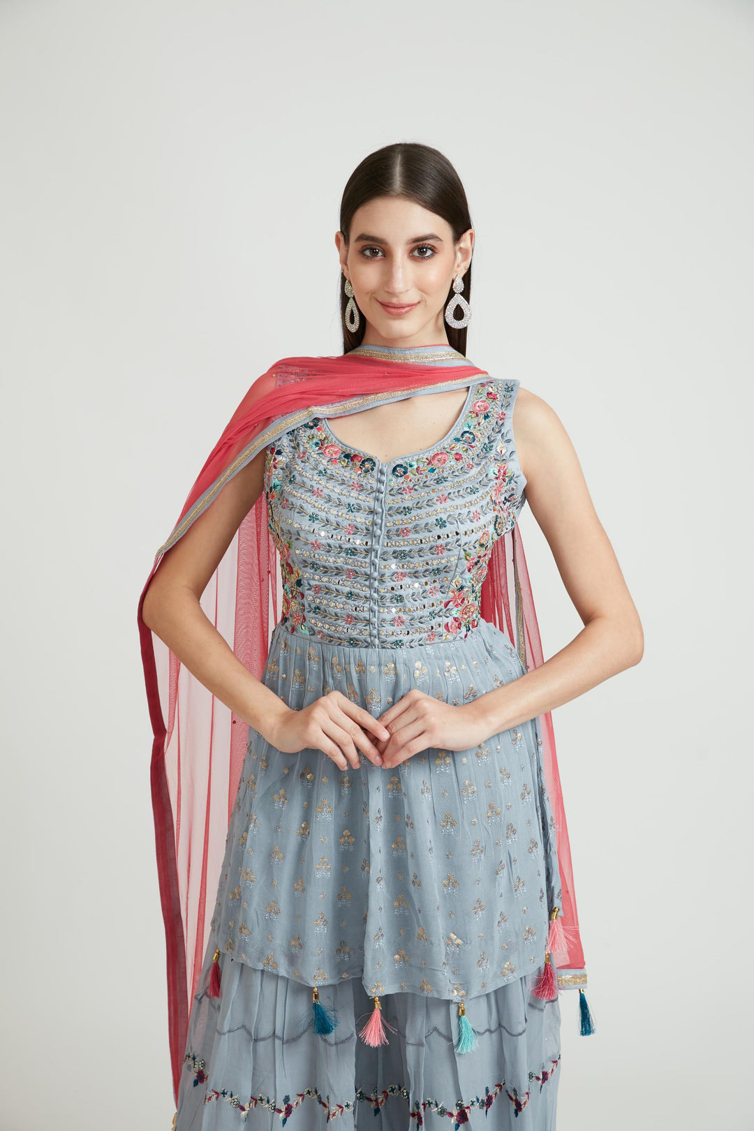Neerus Grey georgette anarkali suit set - detail view 4