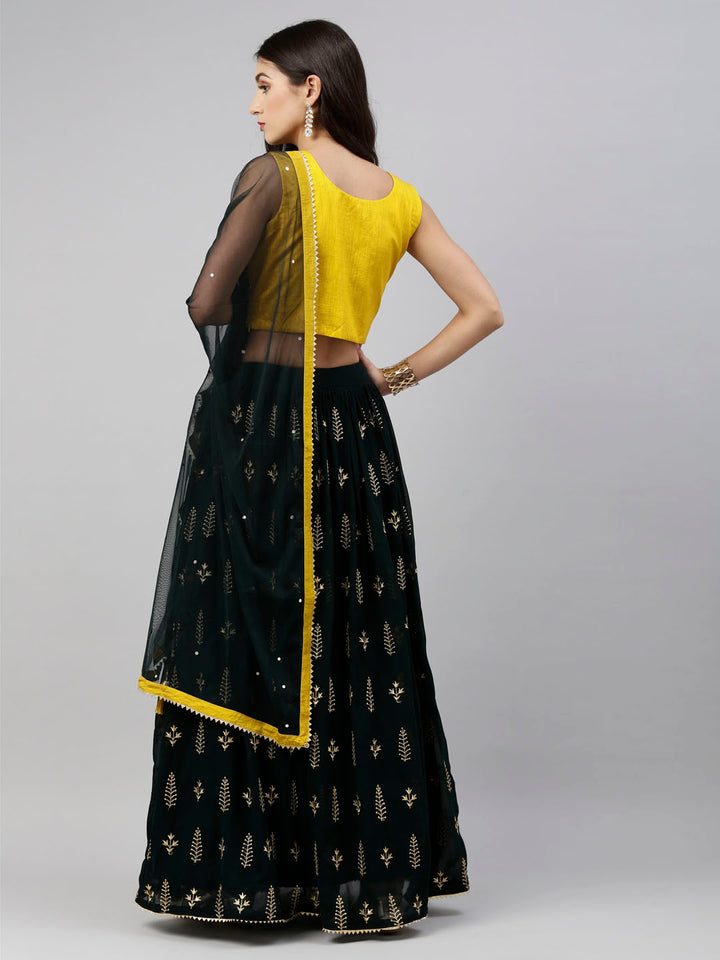 Neerus Bottle Green Color Georgette Fabric Ghagra Set