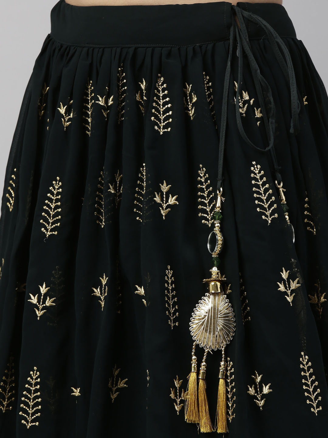 Neerus Bottle Green Color Georgette Fabric Ghagra Set