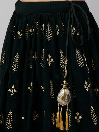 Neeru'S Bottle Green Color, Georgette Fabric Ghagra Set