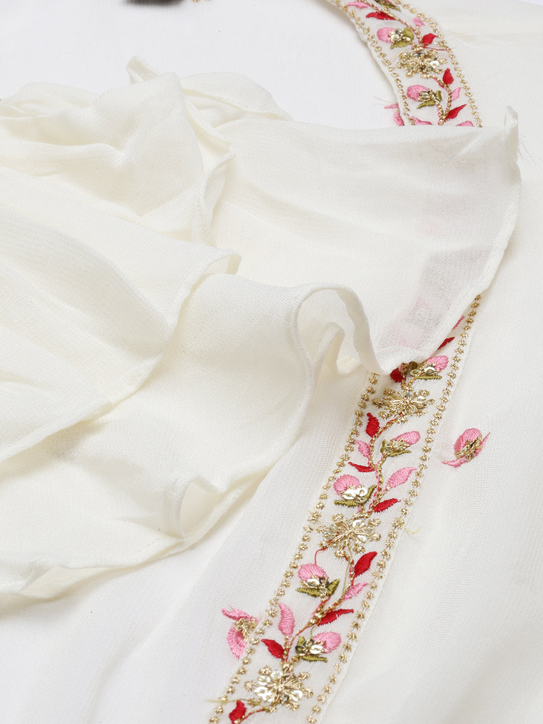 Neerus Beige georgette embroidered co-ord set - detail view 2