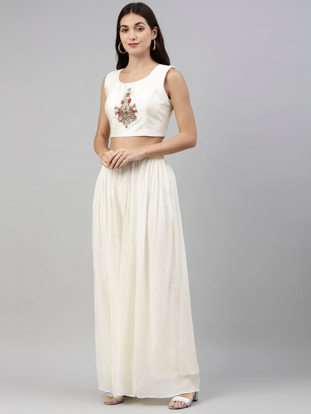 Neerus Beige georgette embroidered co-ord set - detail view 3