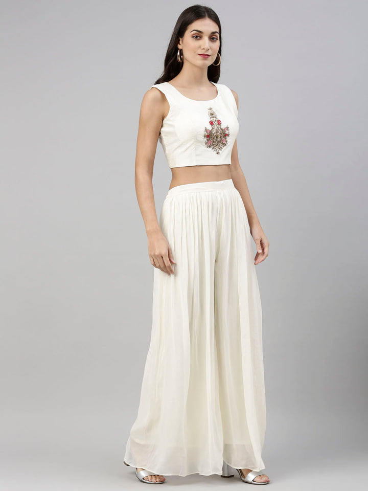 Neerus Beige georgette embroidered co-ord set - detail view 4