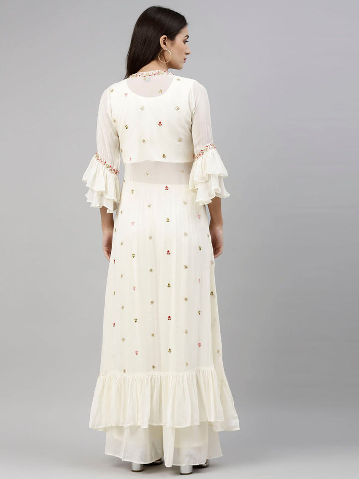 Neerus Beige georgette embroidered co-ord set - detail view 5
