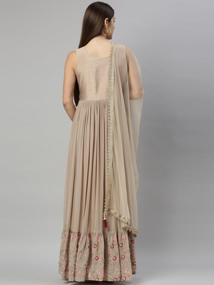 Neerus Beige Color Georgette Fabric Suit-Anarkali
