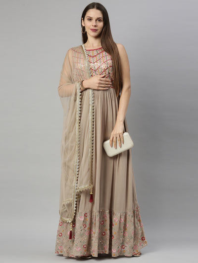 Neeru'S Beige Color, Georgette Fabric Suit-Anarkali