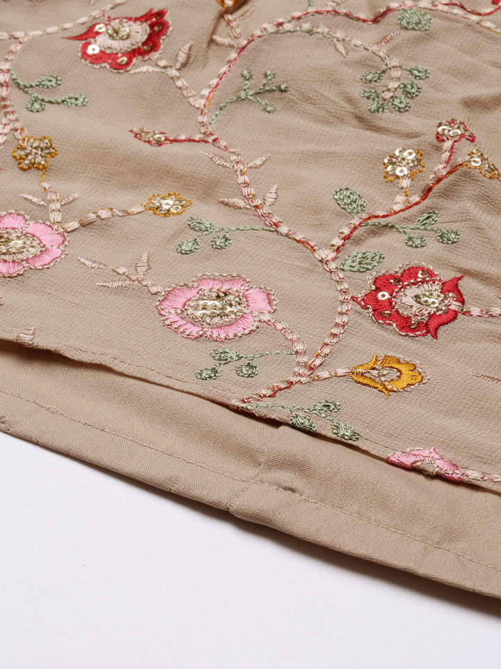 Neerus Beige Color Georgette Fabric Suit-Anarkali