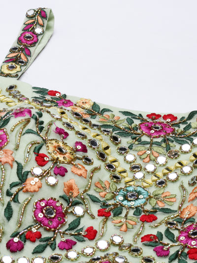 Neeru's Pista Color Georgette Fabric Suit-Anarkali