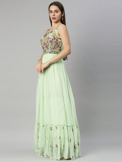 Neeru's Pista Color Georgette Fabric Suit-Anarkali