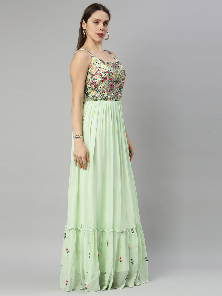 Neerus Pista Color Georgette Fabric Suit-Anarkali