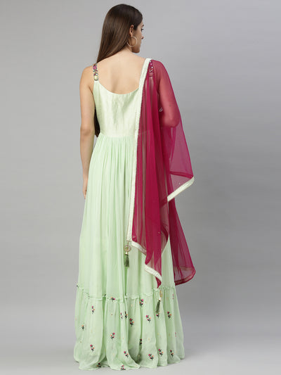 Neeru's Pista Color Georgette Fabric Suit-Anarkali