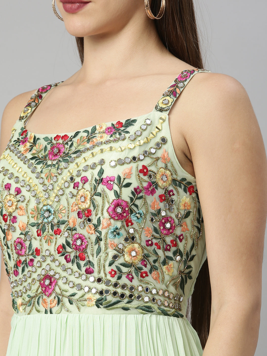 Neerus Pista Color Georgette Fabric Suit-Anarkali