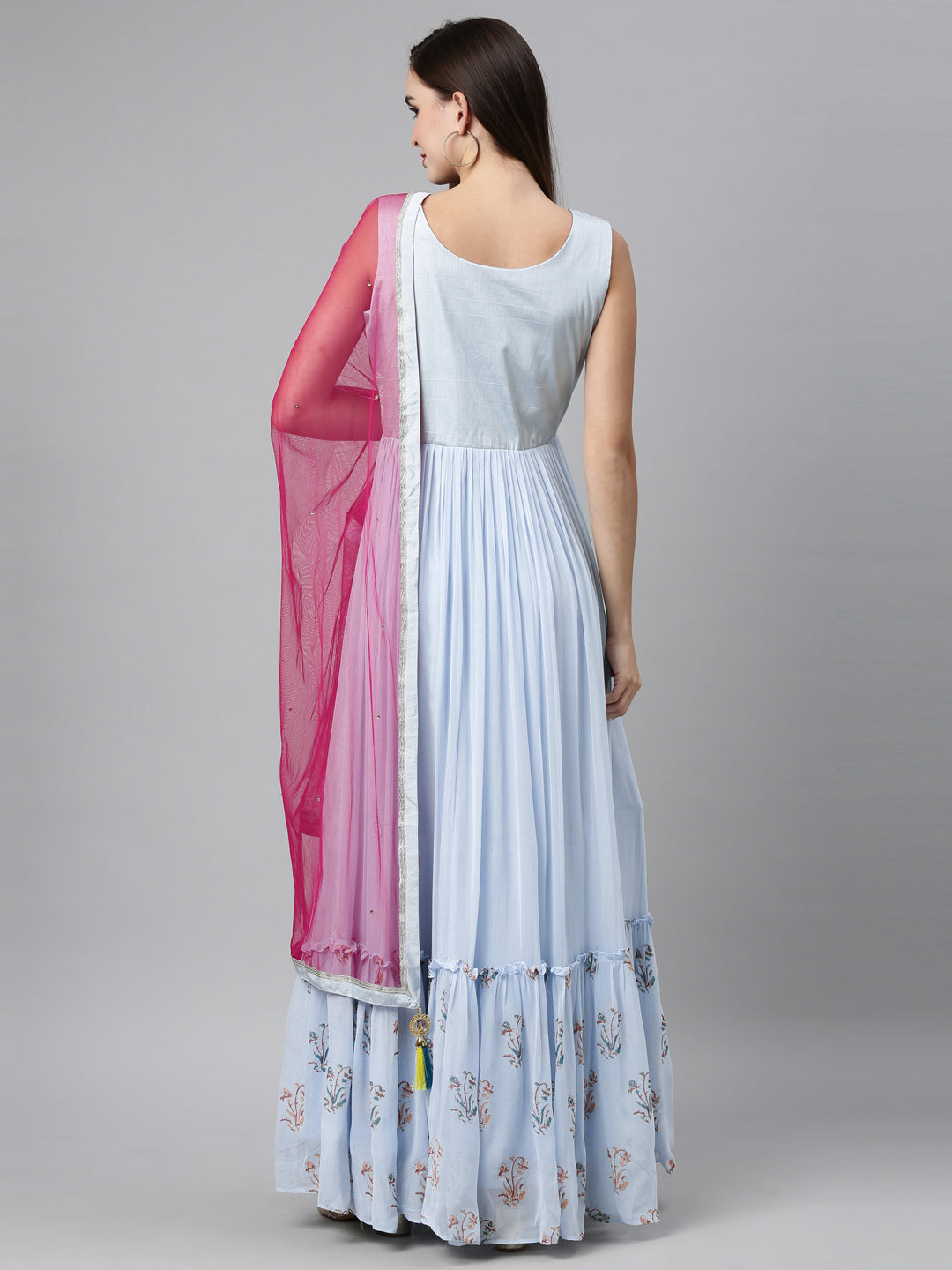 Neeru'S SKY BLUE color, Poly Georgette fabric Anarkali Sets With Dupatta
