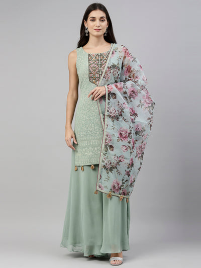 Neeru's Pista Green Color Georgette Fabric Suit-Plazzo