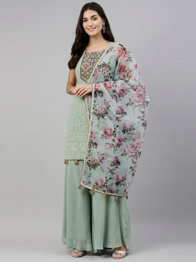 Neeru's Pista Green Color Georgette Fabric Suit-Plazzo