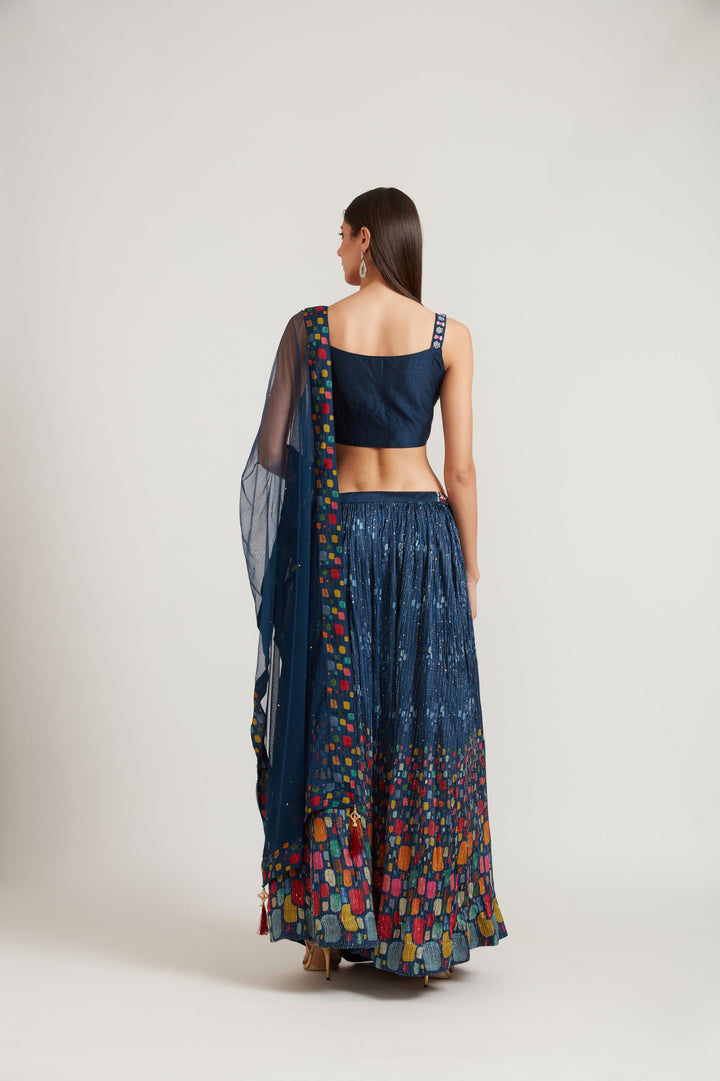 Neerus Blue georgette embellished lehenga ghagra set - detail view 2