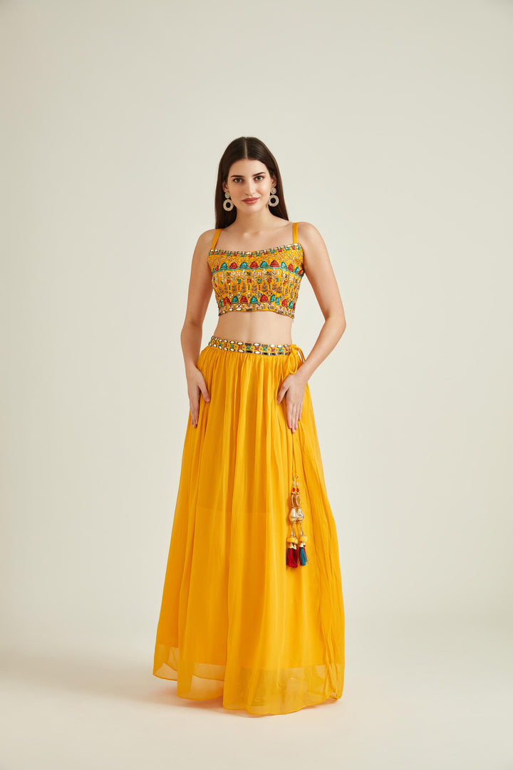 Neerus Yellow georgette embellished co-ord set - detail view 1