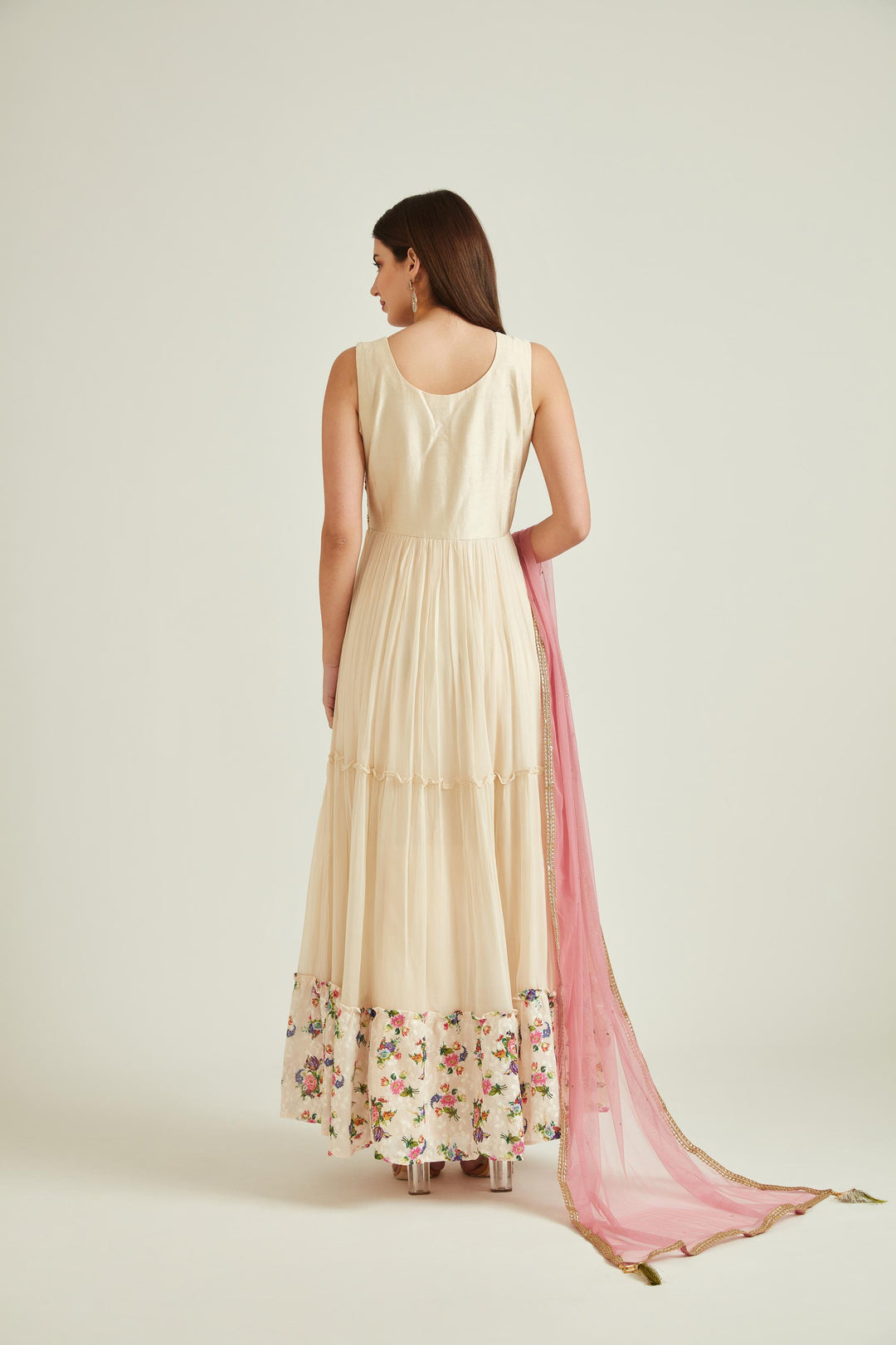 Neerus Cream Colour Georgette Fabric Suit