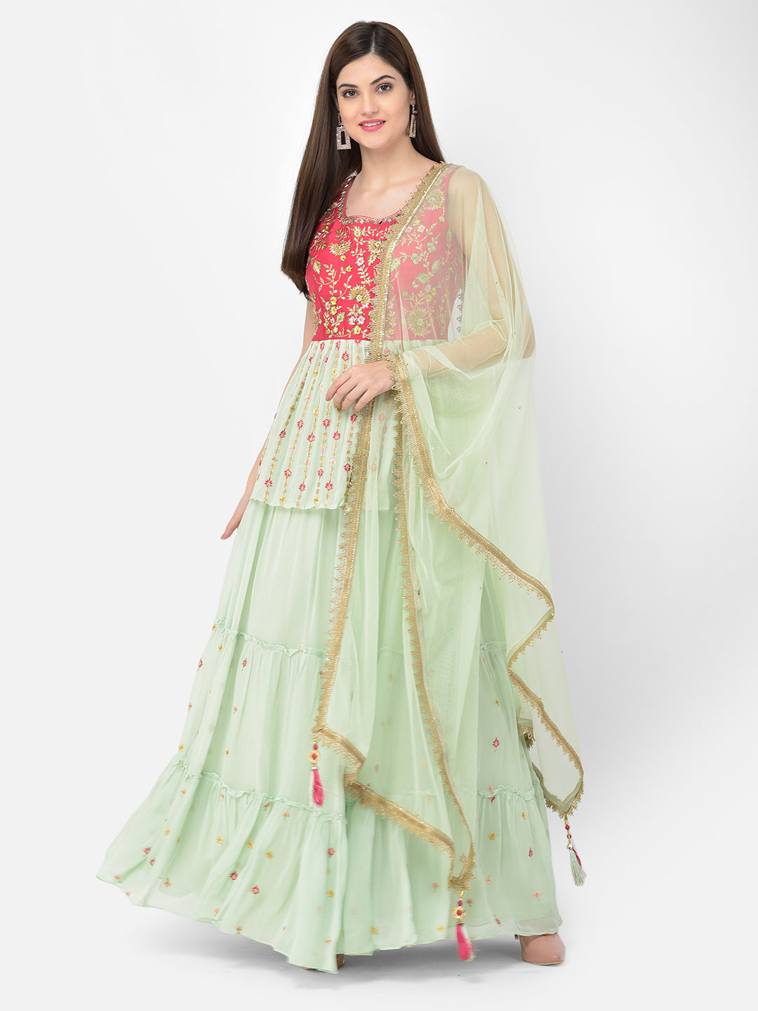 Neerus Pista Green Color Georgette Fabric Salwar Kameez