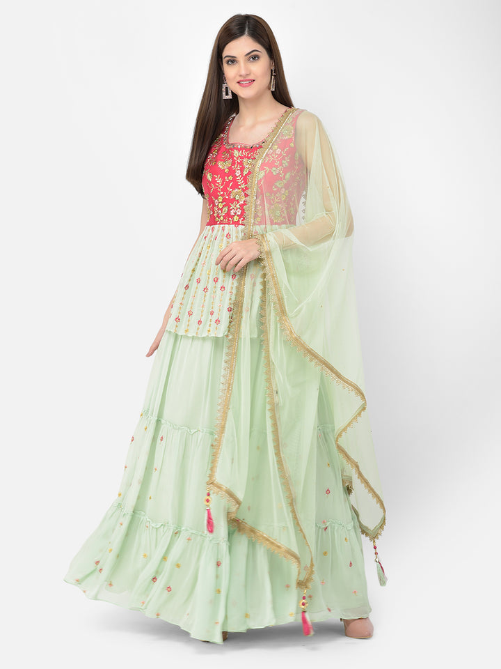 Neerus Pista Green Color Georgette Fabric Salwar Kameez