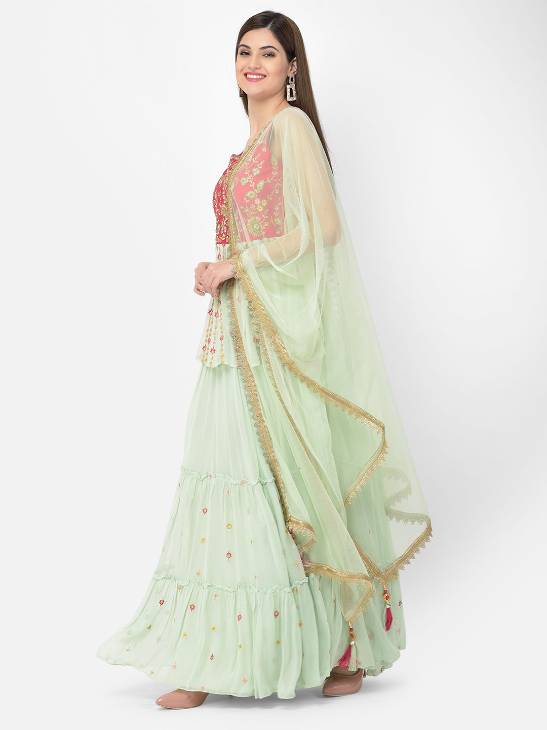 Neeru's pista green color georgette fabric salwar kameez