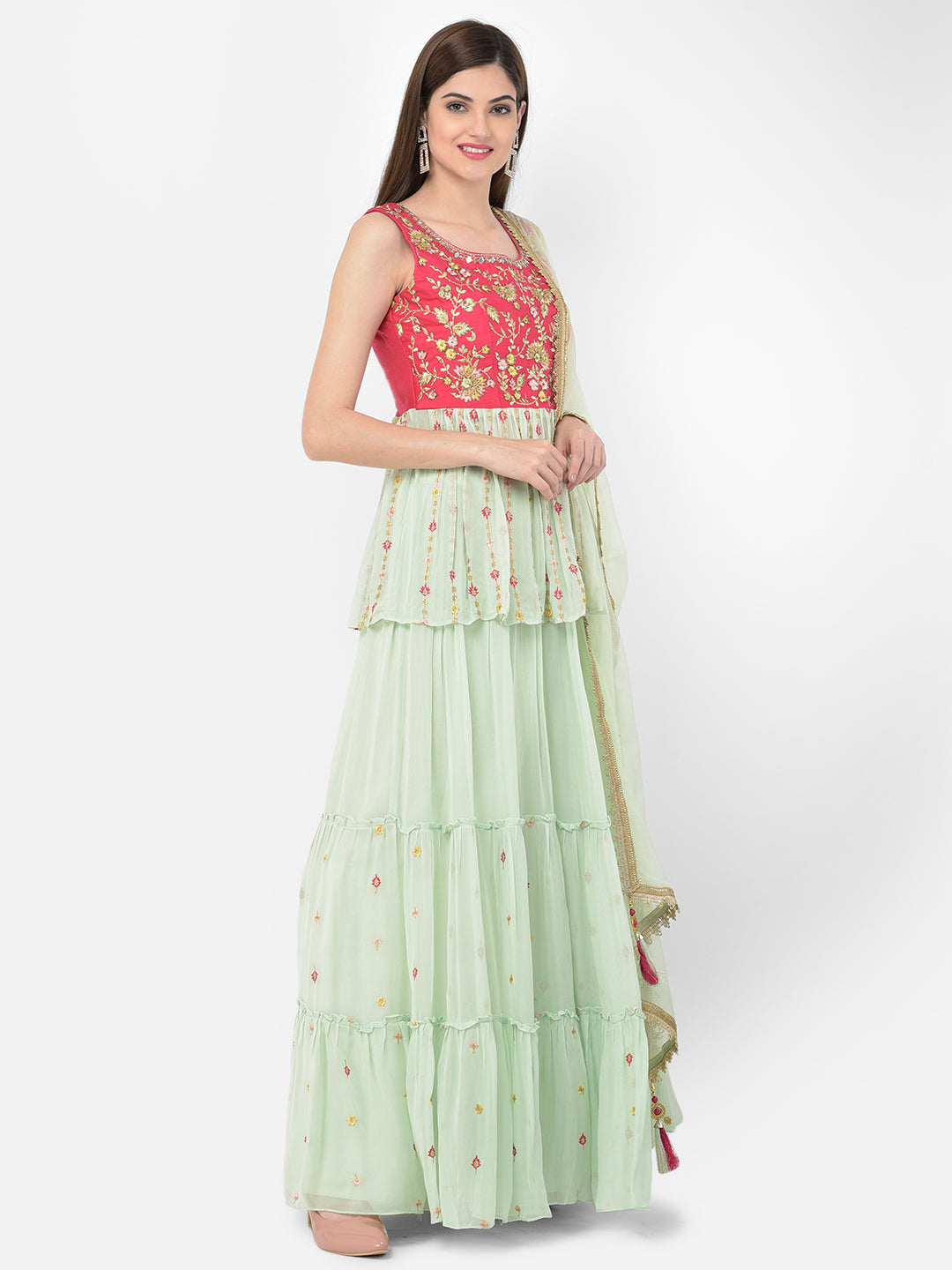Neerus Pista Green Color Georgette Fabric Salwar Kameez