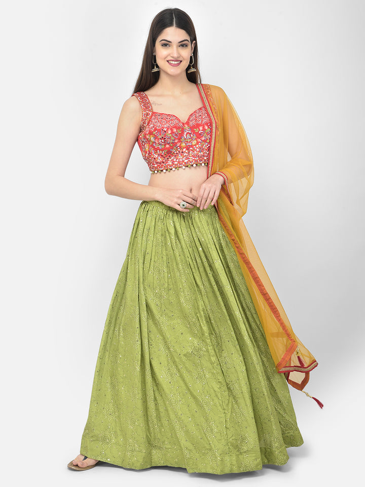 Neerus M Green Color Silk Fabric Ghagra Set